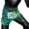 Fairtex Deep Forrest Muay Thai Shorts - Green in Green — logo close‑up