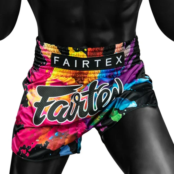 Fairtex Funky Soul Muay Thai Shorts - Black in Black — logo close‑up