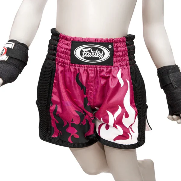 Fairtex Kids Muay Thai Shorts Eternal Flame BSK2101 - Pink/Black in Pink/Black — side profile
