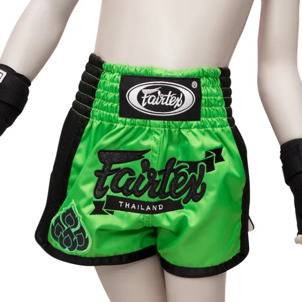 Fairtex Kids Muay Thai Shorts Siam Bsk2106 Green Black 2 Fairtex Kids Muay Thai Shorts Siam BSK2106 - Green/Black in Green/Black — front view