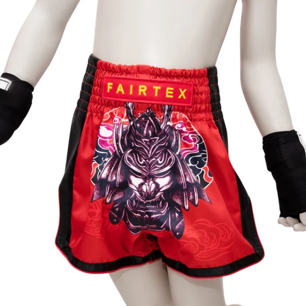 Fairtex Kids Muay Thai Shorts Silent Warrior Bsk2108 Red Black 2 Fairtex Kids Muay Thai Shorts Silent Warrior BSK2108 - Red/Black in Red/Black — detail shot