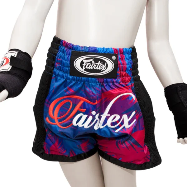 Fairtex Kids Muay Thai Shorts Summer Bsk2102 Blue Pink 2 Fairtex Kids Muay Thai Shorts Summer BSK2102 - Blue/Pink in Blue/Pink — side profile