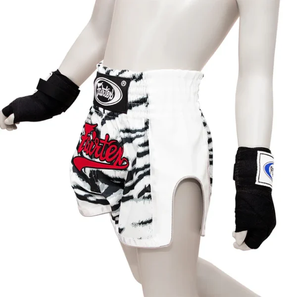 Fairtex Kids Muay Thai Shorts Tiger Bsk2103 White 1 Fairtex Kids Muay Thai Shorts Tiger BSK2103 - White in White — rear print