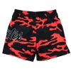 Fairtex MMA Board Shorts Mellow AB16 - Black/Red in Black/Red — flat lay