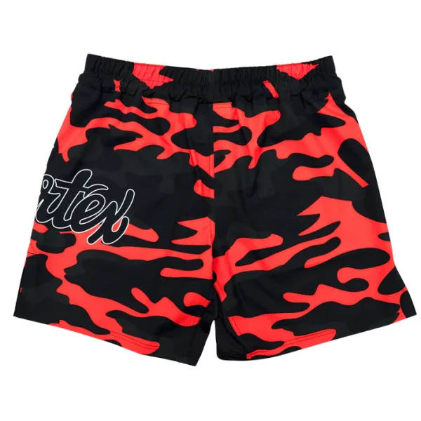 Fairtex MMA Board Shorts Mellow AB16 - Black/Red in Black/Red — flat lay