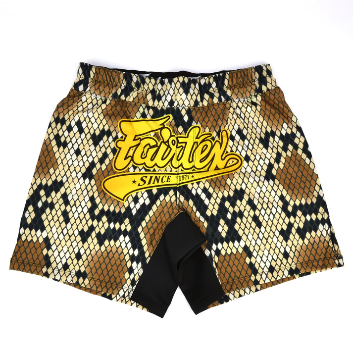 Fairtex MMA Board Shorts Snake Diamond Shell AB19 in Sand/Black - product image