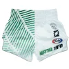 Fairtex Racer Muay Thai Shorts - White/Green in White/Green — three‑quarter angle