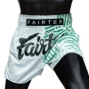 Fairtex Racer Muay Thai Shorts - White/Green in White/Green — detail shot