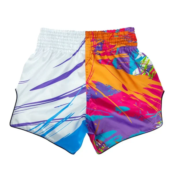 Fairtex World Music Muay Thai Shorts White 1 Fairtex World Music Muay Thai Shorts - White in White — three‑quarter angle