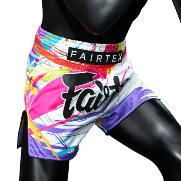 Fairtex World Music Muay Thai Shorts White 3 Fairtex World Music Muay Thai Shorts - White in White — back view