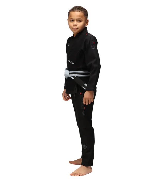 Tatami Kids Elements Superlite Bjj Gi Black 1 Tatami Kids Elements Superlite BJJ Gi - Black in Black — three‑quarter angle