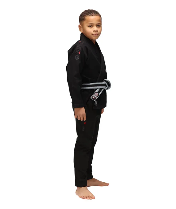 Tatami Kids Elements Superlite Bjj Gi Black 2 Tatami Kids Elements Superlite BJJ Gi - Black in Black — studio shot
