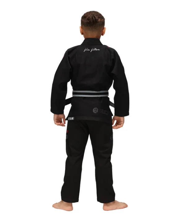 Tatami Kids Elements Superlite Bjj Gi Black 3 Tatami Kids Elements Superlite BJJ Gi - Black in Black — side profile
