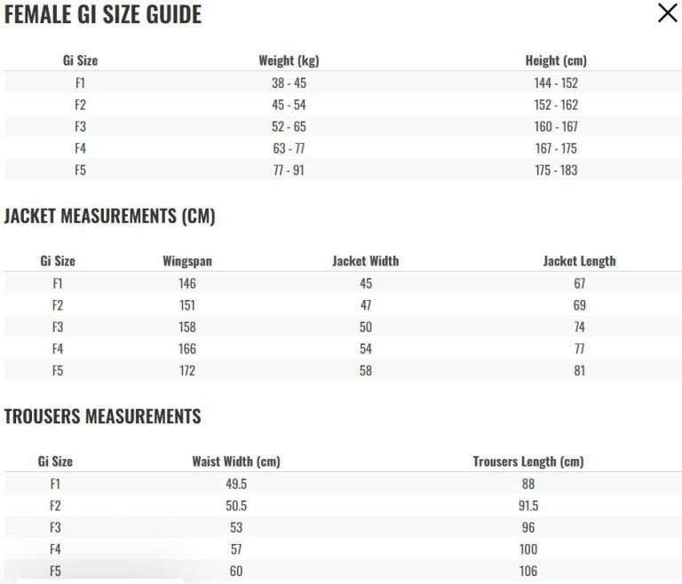 Size chart