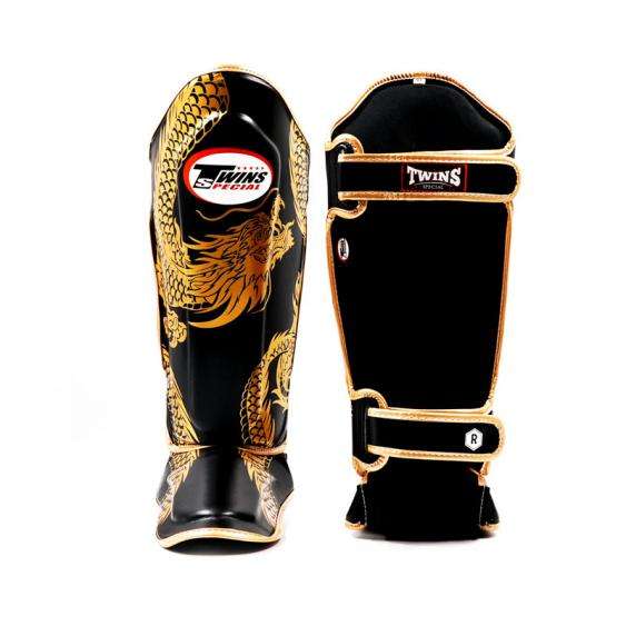 Twins Special Flying Dragon Shin Guards FSGL10-49 - Black/Gold in Black/Gold — sleeve detail