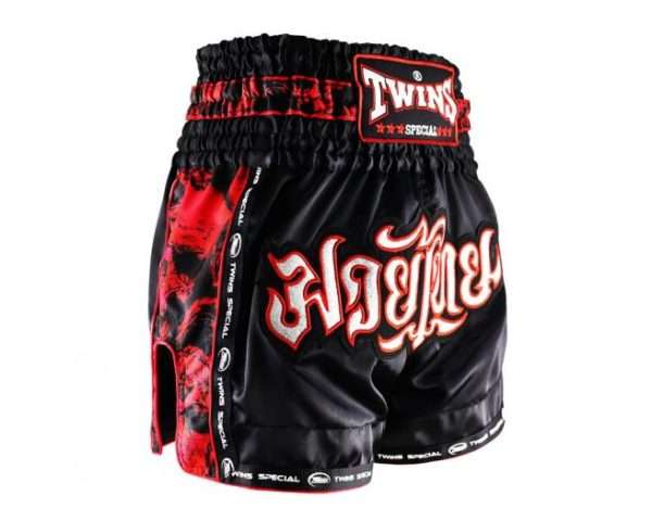 Twins Special Skull Muay Thai Shorts - Black in Black — detail shot