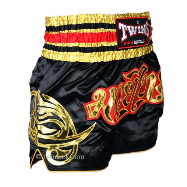 Twins Special Muay Thai Shorts TWS-154 - Black/Gold in Black/Gold — sleeve detail