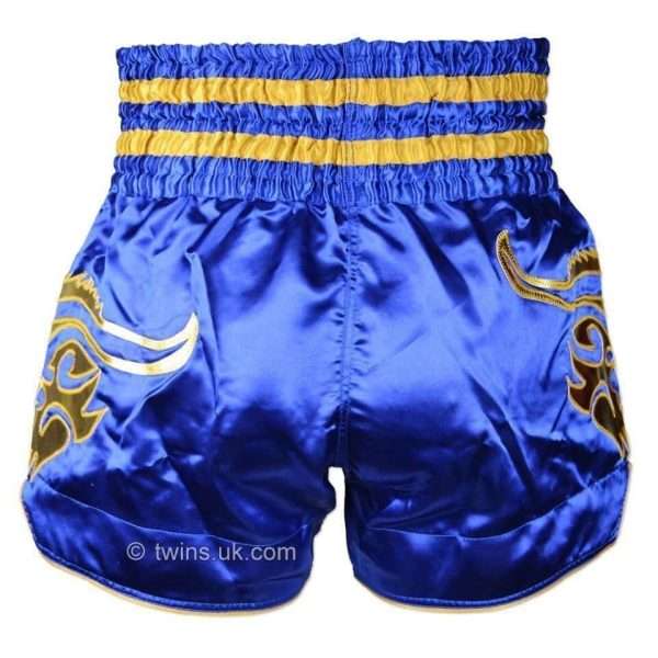 Twins Special Traditional Dragon Muay Thai Shorts TWS-152 - Blue/Gold in Blue/Gold — on‑body look