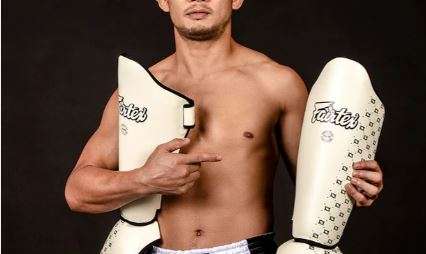 Image in focus the SP5 Fairtex Shin guards for protection whilst sparring