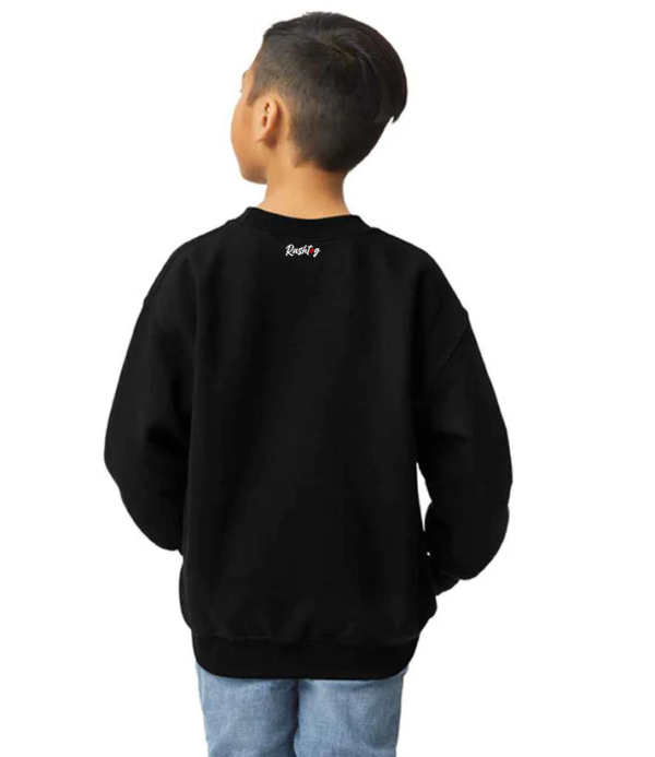 Rashtag Straight Outta Guard Kids Sweatshirt Black 1 An image of the back of a rashtag kids sweatshirt
