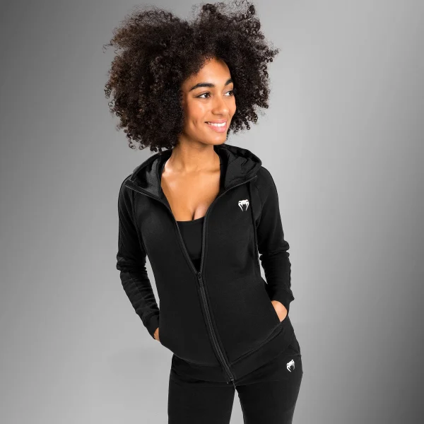 Venum Essential Womens Hoodie - Black in Black — studio shot