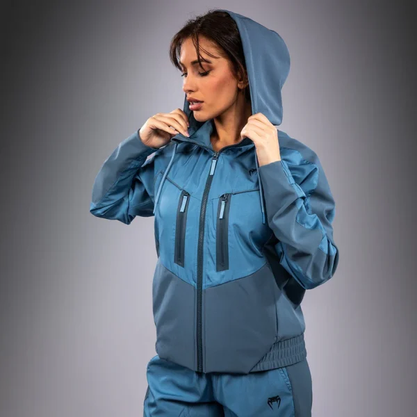 Venum Laser 3.0 Womens Hooded Track Jacket - Blue in Blue — three‑quarter angle