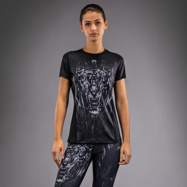 Venum Womens Tiger Dry Fit T-shirt - Black in Black — flat lay