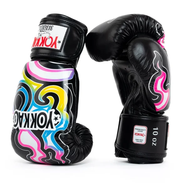 Yokkao Flames Boxing Gloves Black Multicolour 1 Yokkao Flames Boxing Gloves - Black/Multicolour in Black/Multicolour — back view
