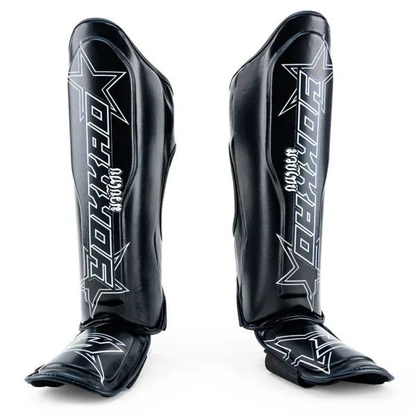 Yokkao Institution Shin Guards - Black in Black — back view