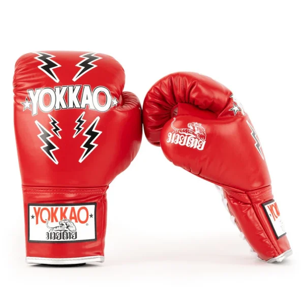 Yokkao Stadium Lace-up Boxing Gloves - Red in Red — back view