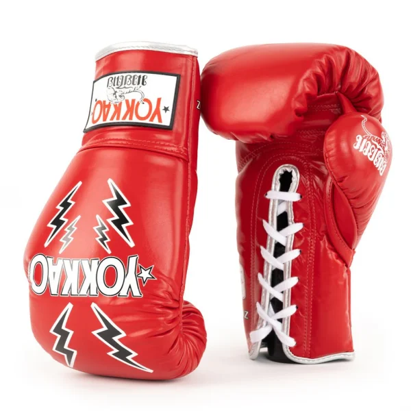 Yokkao Stadium Lace-up Boxing Gloves - Red in Red — side profile