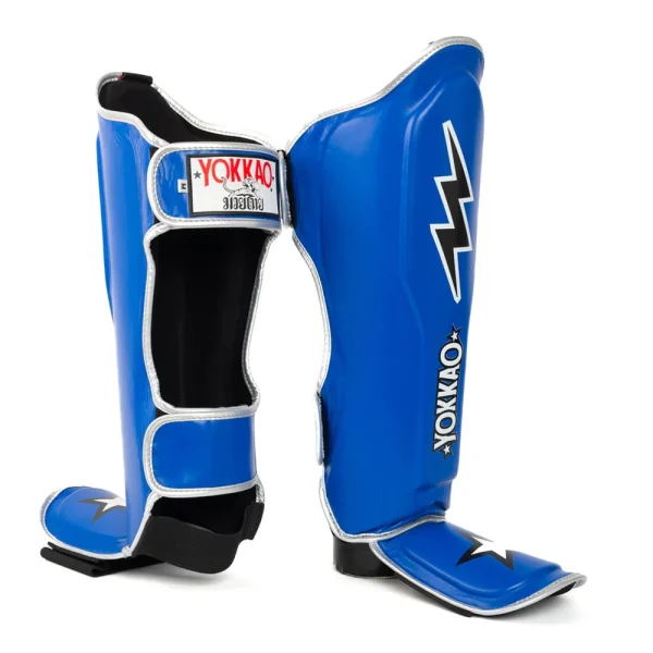 Yokkao Stadium Shin Guards - Blue in Blue — rear print