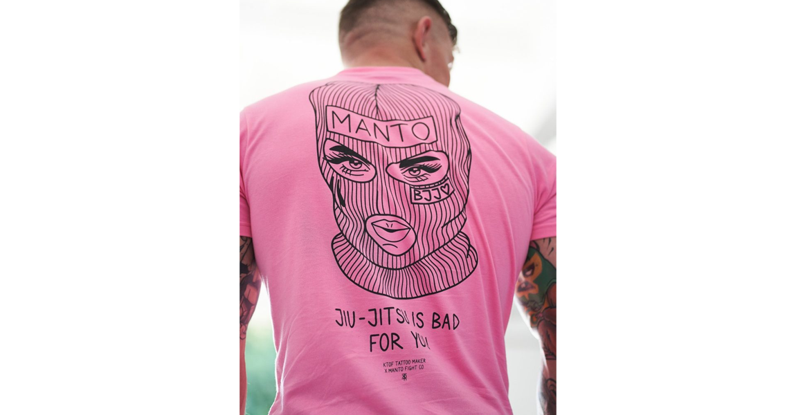Man wearing casual Manto BJJ T-Shirts, part of the KTOF collection