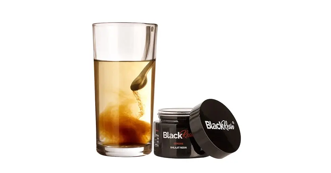 An image of a glass with the Black Resin in it. Black Resin is one of our supplements