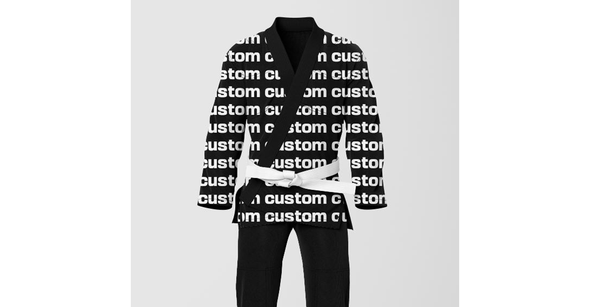 An image showcasing Custom BJJ Gis by having 'custom' written all over it