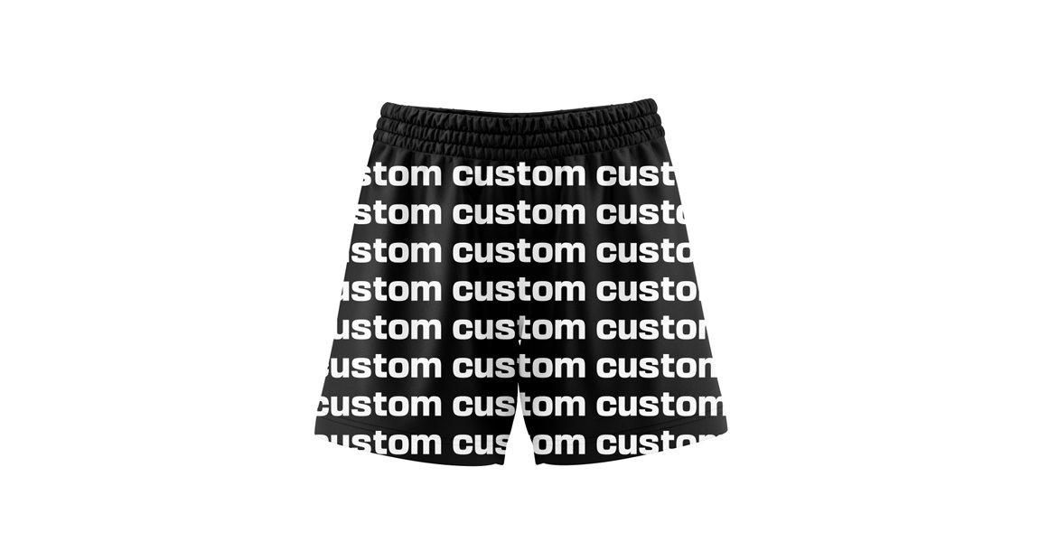 An image showcasing Custom Fight Shorts by having 'custom' written all over it