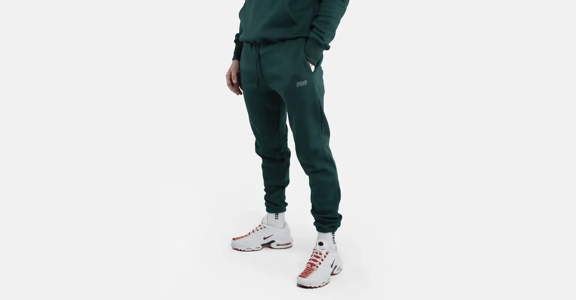 Model wearing Progress Joggers in Green for training or casual wear