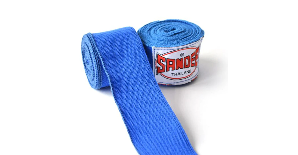 Sandee blue 2.5 metre boxing hand wraps for wrist and knuckle protection.