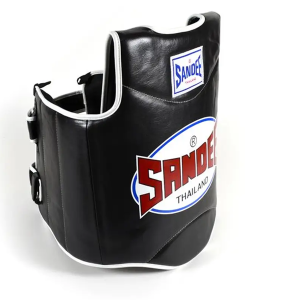 Sandee black kids body protector designed for safe Muay Thai and boxing training.