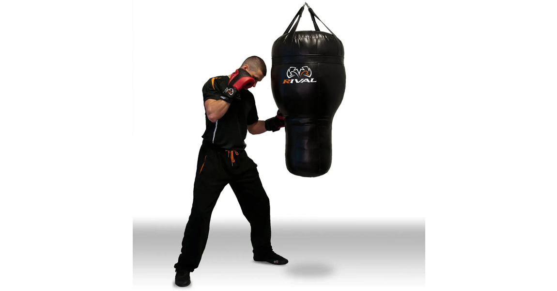 Action shot of athlete punchinhg one of our uppercut and angle bags