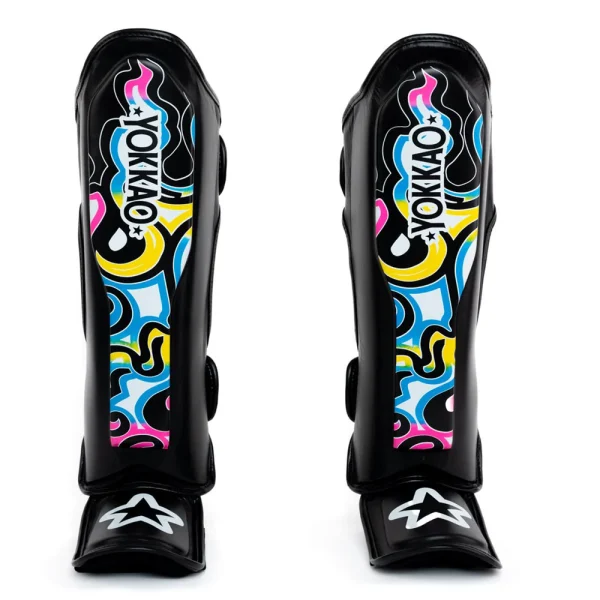 Yokkao Flames Shin guards Black/Multicolour Yokkao Flames Shin guards in Black/Multicolour - product image
