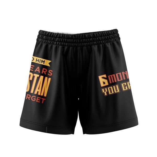 Rashtag Islam Makhachev Send Him Dagestan and Forget Fight Shorts rear view showing reinforced stitching and flexible crotch area
