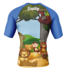 Rashtag Little Beasts Kids Rash Guard back view with blue sleeves and full sublimated animal design