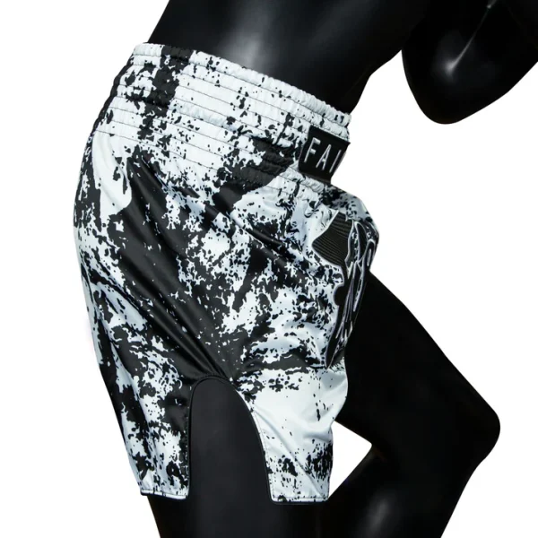Side model wearing Fairtex BS1948 Grunge Muay Thai Shorts White