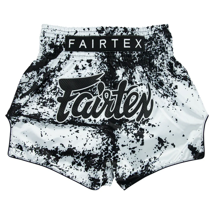 Fairtex BS1948 Grunge Muay Thai Shorts White front view satin fight shorts