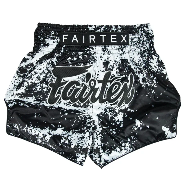 Fairtex BS1949 Grunge Muay Thai Shorts Black front view satin fight shorts