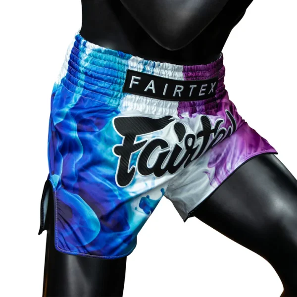 bs1950-fairtex-white-tech-house-muaythai-shorts-4 Angled model wearing Fairtex BS1950 Tech House Muay Thai Shorts White