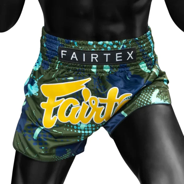 Model wearing Fairtex BS1954 Matrix Muay Thai Shorts front