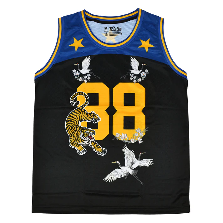 Fairtex JS47 Basketball Jersey Black front view crane tiger design