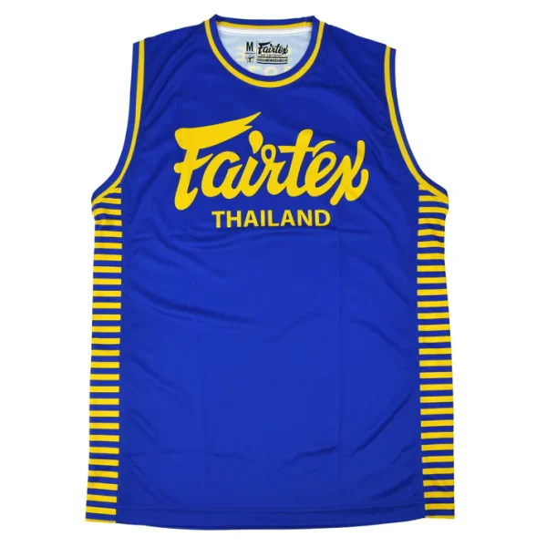 fairtex-mtt42-tank-top-blue-yellow Fairtex MT42 Tank Top front view premium polyester athletic vest